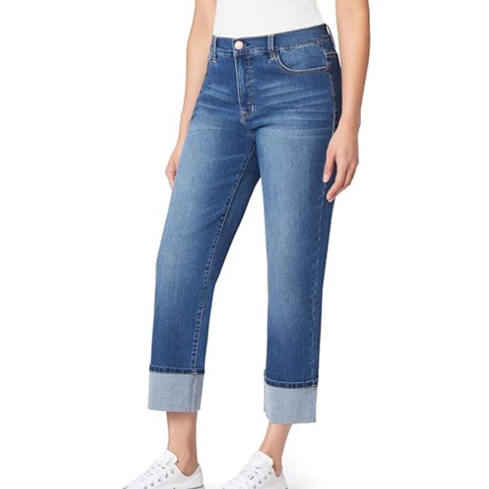 Kut from the Kloth Amy Straight Leg Cuff Cropped Blue Jeans Size 8